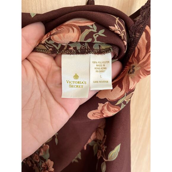 Vintage Victoria's Secret Brown Floral Slip Dress Sheer Lace Trim Coquette Y2K - Picture 5 of 5